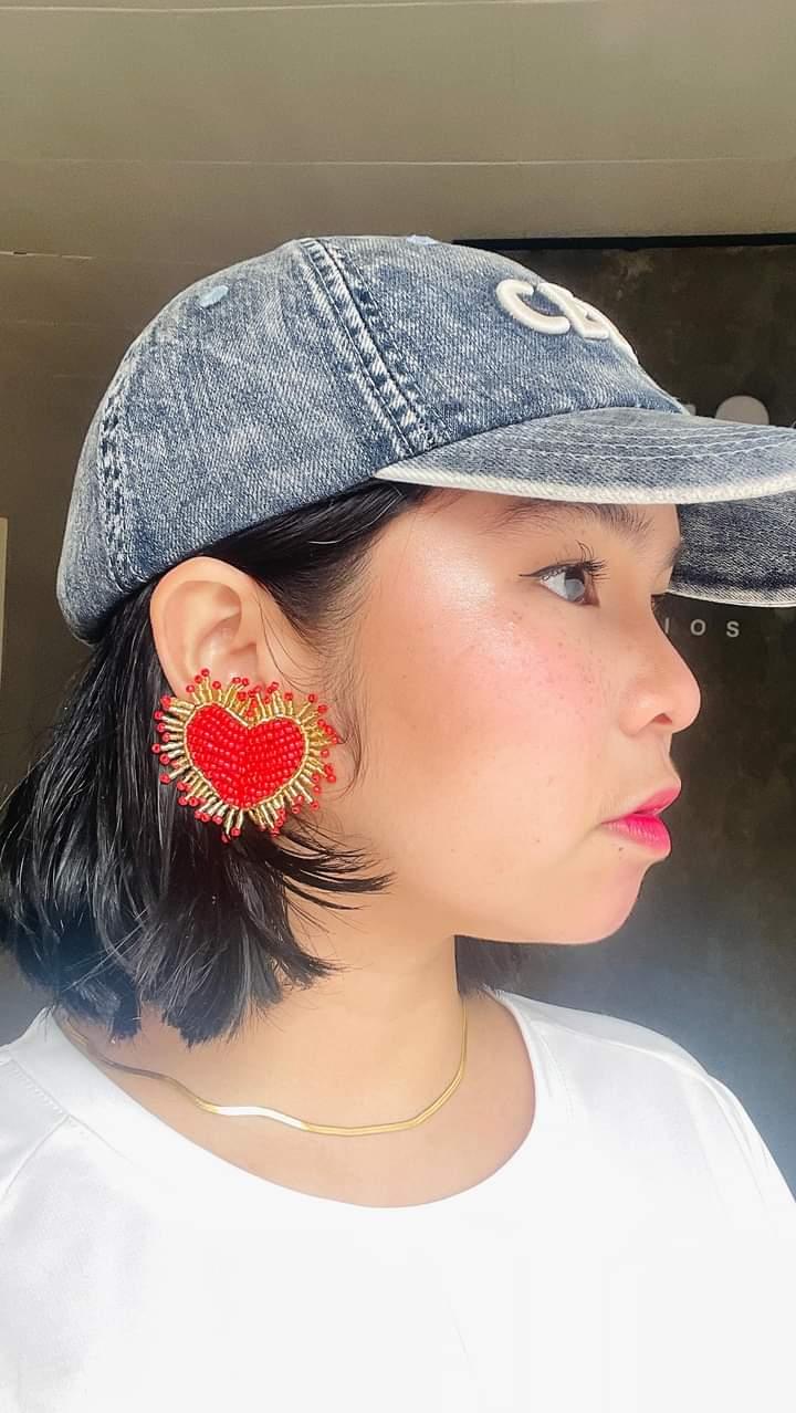 Red Sparkle Heart Studs