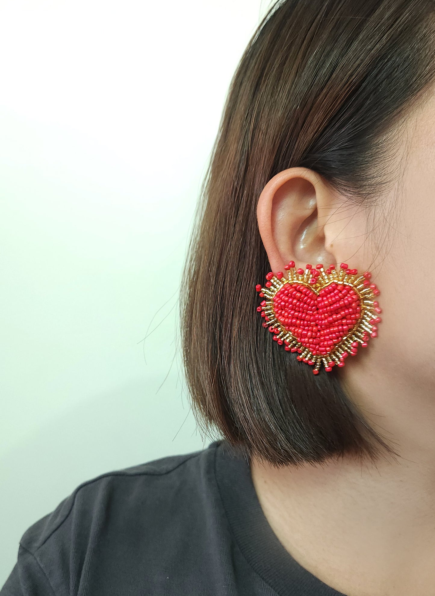 Red Sparkle Heart Studs