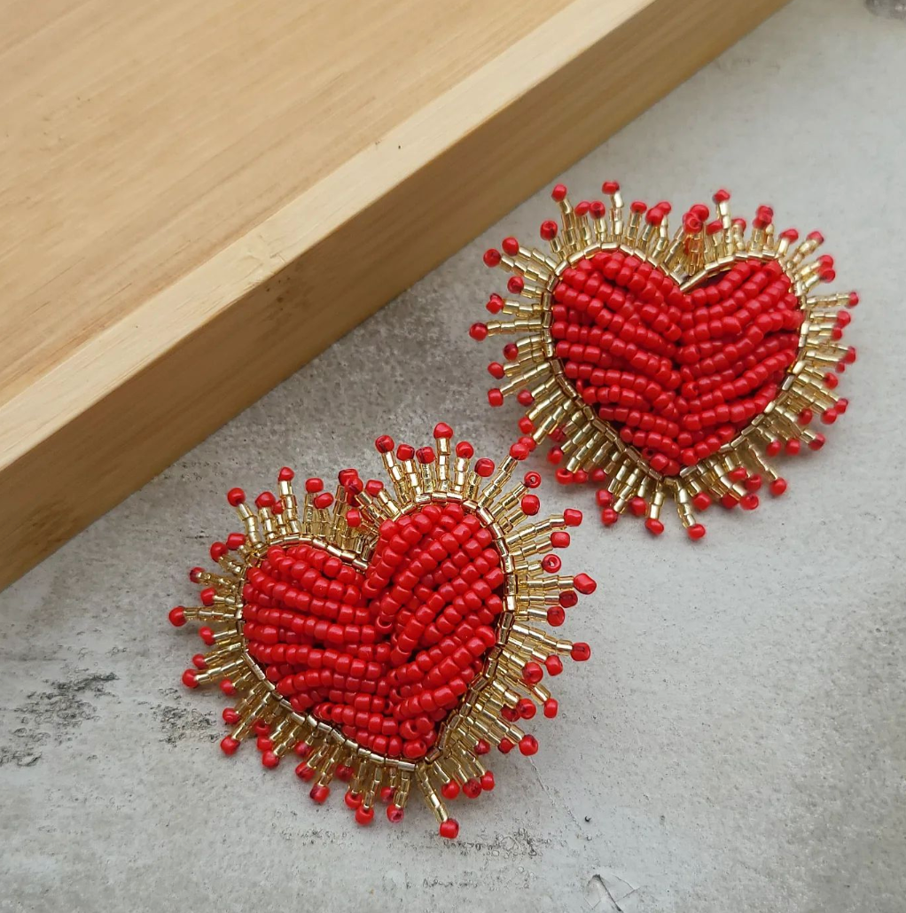 Red Sparkle Heart Studs