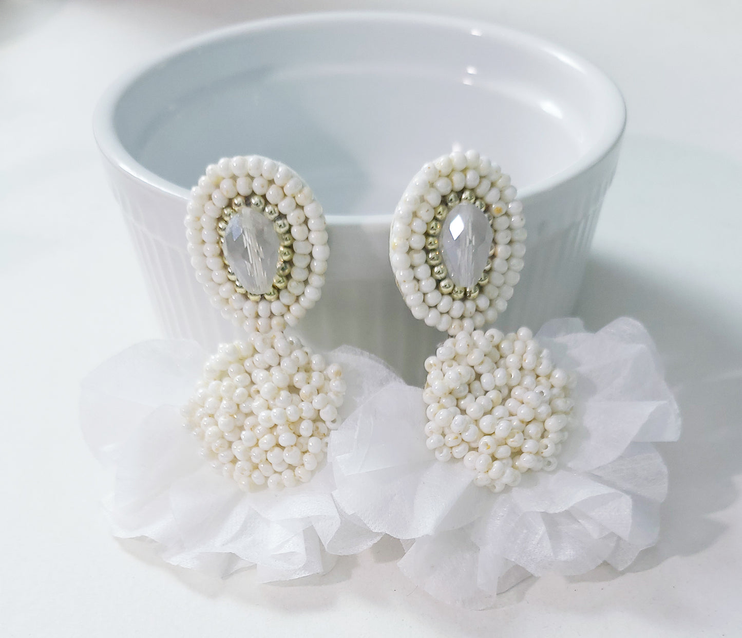 White Tutu Fringe Earrings