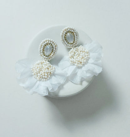 White Tutu Fringe Earrings