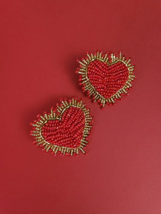 Red Sparkle Heart Studs