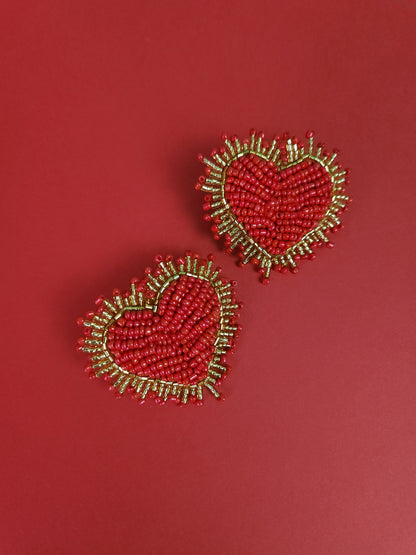 Red Sparkle Heart Studs
